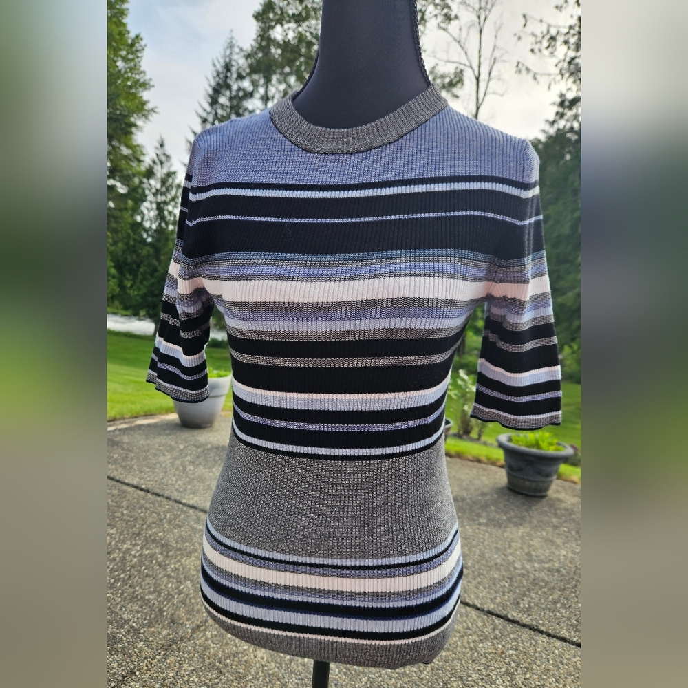 Premise Striped Short Sleeve Knit Top Size M